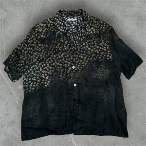 Our Legacy Box Shirt Short Sleeve Silk Blend Dark Flower Print Size 52 XL Floral